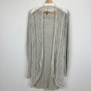 Eileen Fisher Linen Cardigan Long Sweater Open Front Gray Lightweight Relaxed XL